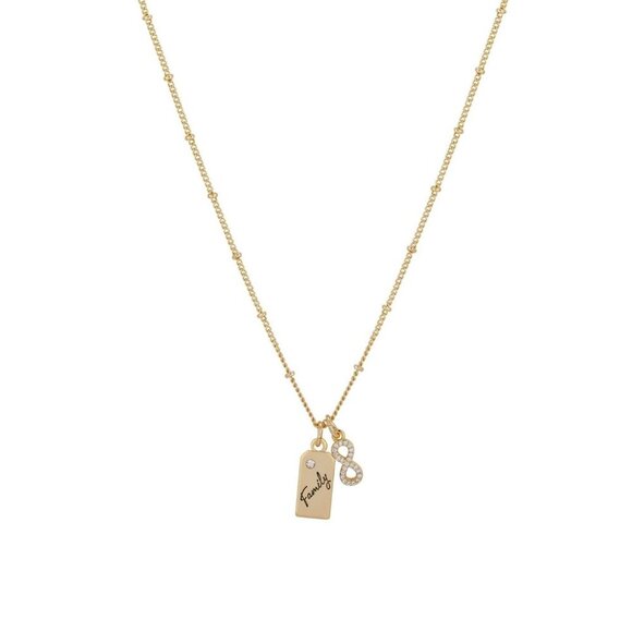 UNWRITTEN Cubic Zirconia "Family" Tag Charm Necklace in Gold-Tone MSRP $50 NWT - Picture 1 of 7
